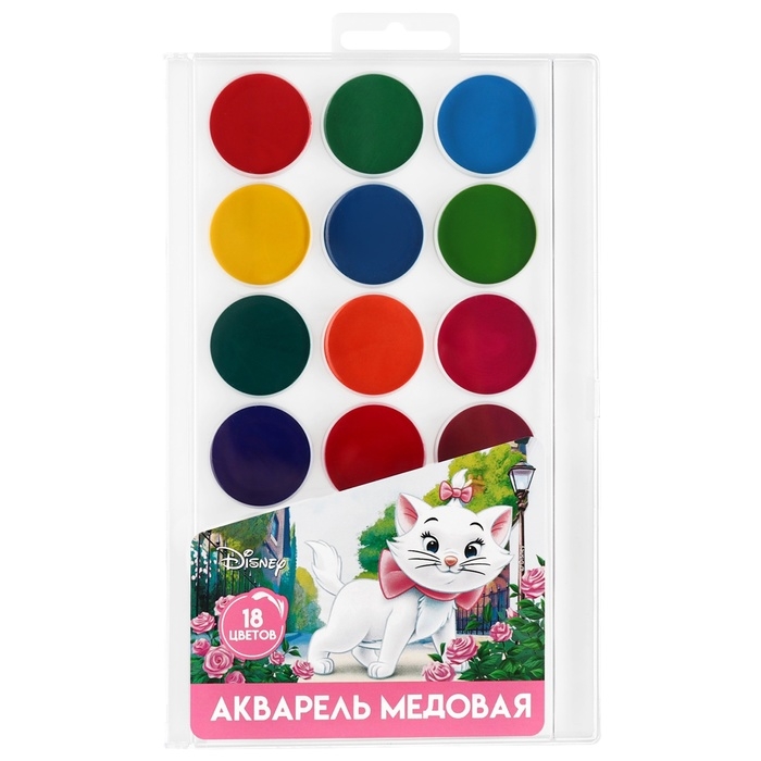 Акварель 18цв пластик, «Кошечка мари», европодвес Акварель 18цв пластик, «Кошечка мари», европодвес
