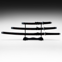 Сув. изделие катаны 3в1 на подставке, ножны дерево, черные с дымкой бордо глянец 51/77/100см