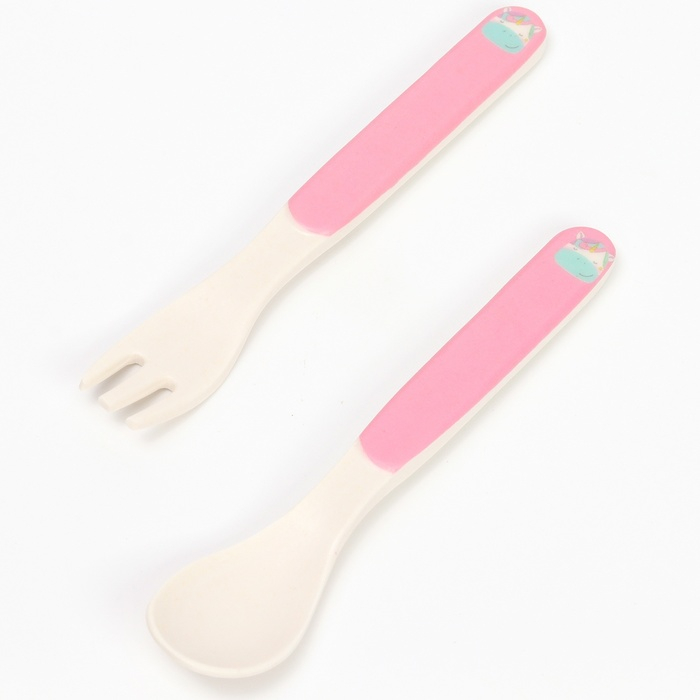 Набор бамбуковой посуды &laquo;Единорожка&raquo;, тарелка, миска, стакан, приборы, 5 предметов