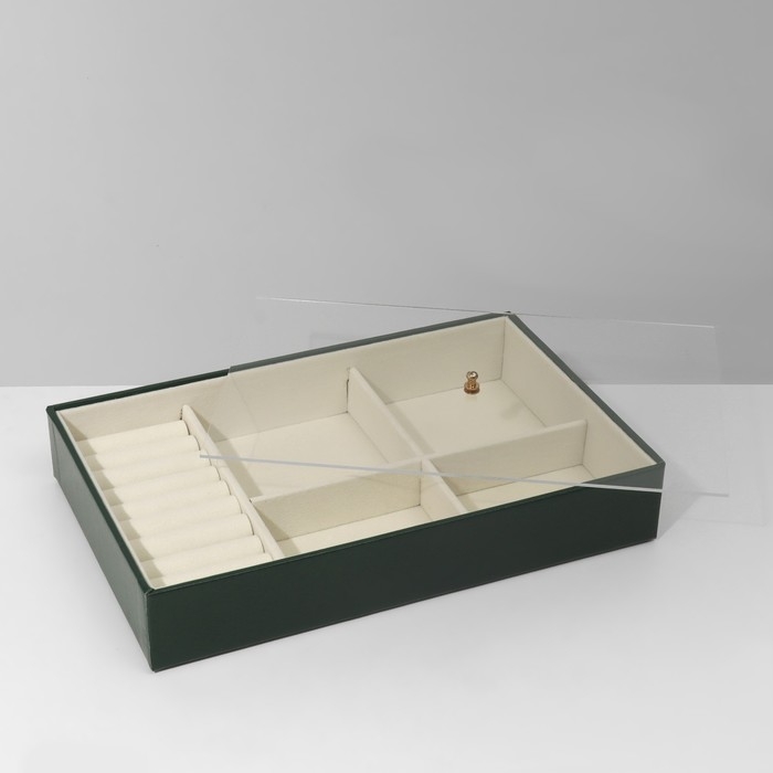 Подставка для украшений 4 ячеек, 9 полос, 24,5&times;15,5&times;4,5 см, цвет бежево-зелёный