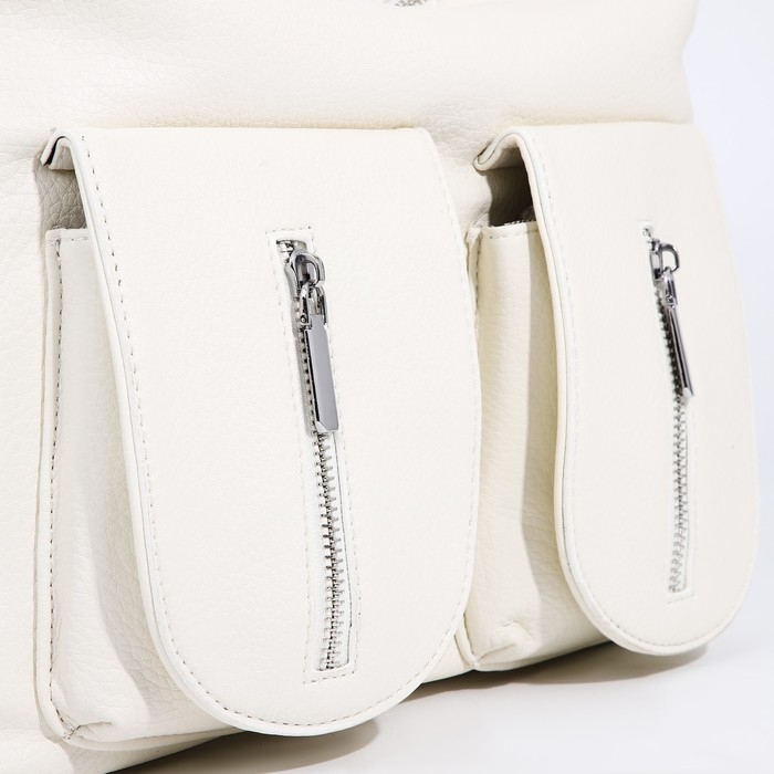 Сумка-тоут на молнии, 3 наружных кармана, цвет белый Сумка-тоут на молнии, 3 наружных кармана, цвет белый