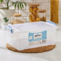 Контейнер пищевой RICCO, 9,75 л, 37,5&times;25&times;14 см, прямоугольный, цвет прозрачный, ручки голубые
