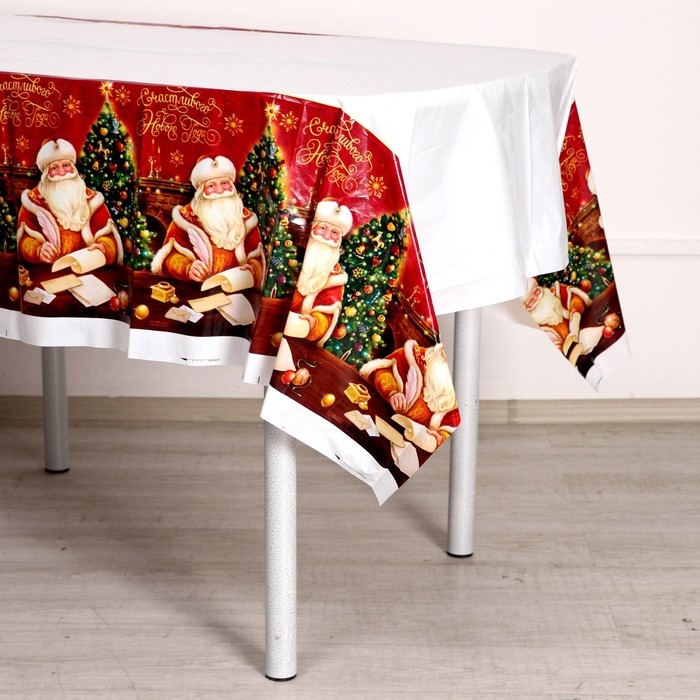 Новогодняя скатерть одноразовая &laquo;Счастливого Нового Года&raquo;, Дед Мороз, 182х137 см