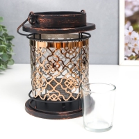 Подсвечник металл, стекло на 1 свечу "Узор на фонаре" патина на чёрном ручка 18х13,5х13,5 см 78228 Подсвечник металл, стекло на 1 свечу "Узор на фонаре" патина на чёрном ручка 18х13,5х13,5 см 78228