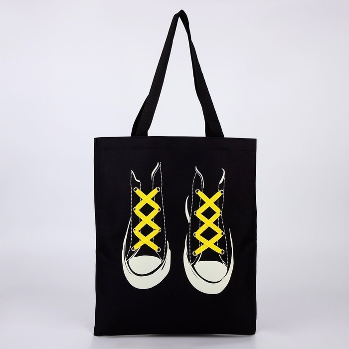 Шопер &laquo;Кеды&raquo;, 35 х 0,5 х 40 см, с лентой, чёрный