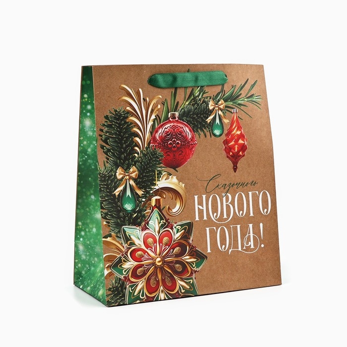 Пакет подарочный новогодний крафтовый вертикальный &laquo;Сказочный Новый год&raquo;, ML 23 х 27 х 11.5 см , Новый год