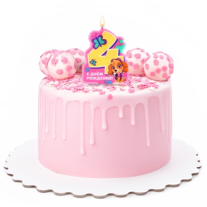 Свеча в торт цифра 4 Свеча в торт цифра 4 "С Днем рождения", Щенячий патруль