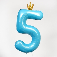 Шар фольгированный 40" &laquo;Цифра 5 с короной&raquo;, цвет голубой
