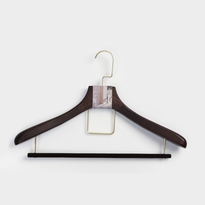 Плечики - вешалка для костюмов LaDо́m Brown Gold, 42,5&times;4&times;19 см, перекладина вельвет, широкие плечики, дерево бук