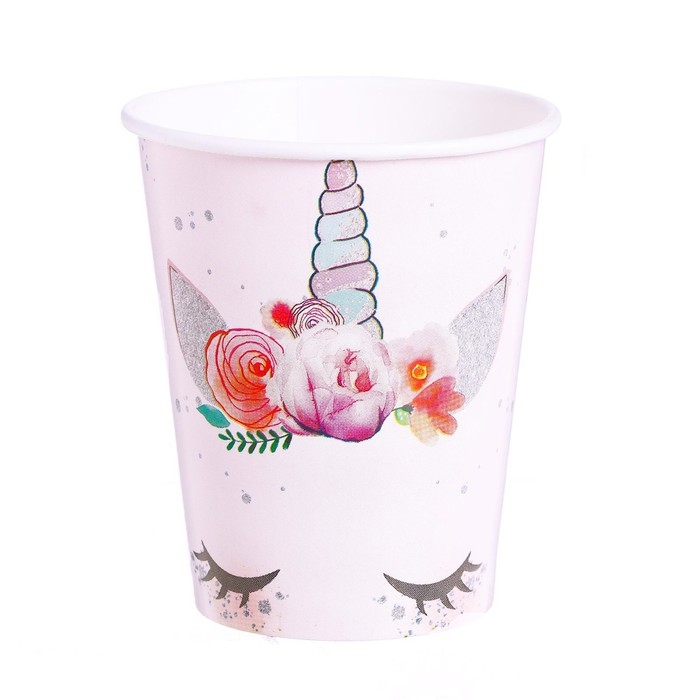 Набор бумажной посуды одноразовый Единорог Мордочка&raquo;, 6 тарелок, 6 стаканов