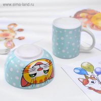 Набор детской посуды из керамики &laquo;Рыжий кот&raquo;, 2 предмета: кружка 200 мл, миска 300 мл