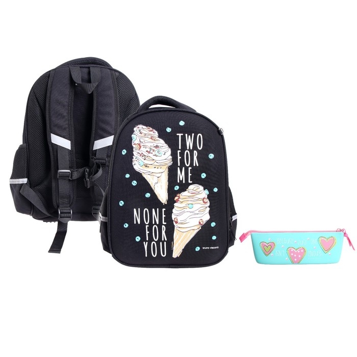 Рюкзак каркасный 38 х 30 х 20 см, пенал в подарок, Bruno Visconti Рюкзак каркасный 38 х 30 х 20 см, пенал в подарок, Bruno Visconti "Мороженое"