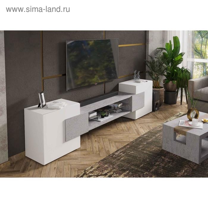 Тумба ТВ Инкастро 2580х610х373, цвет белый / бетон светлый ЛДСП