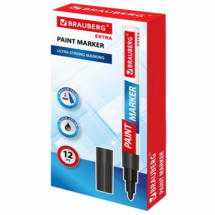Маркер-краска (лаковый) 2.0 BRAUBERG EXTRA, усиленная нитро-основа, алюм, черный 151968