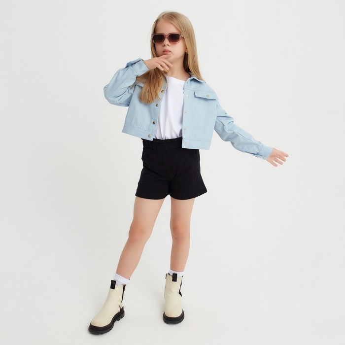 Рубашка для девочки джинсовая, укороченная KAFTAN, размер 34 (122-128 см), цвет голубой