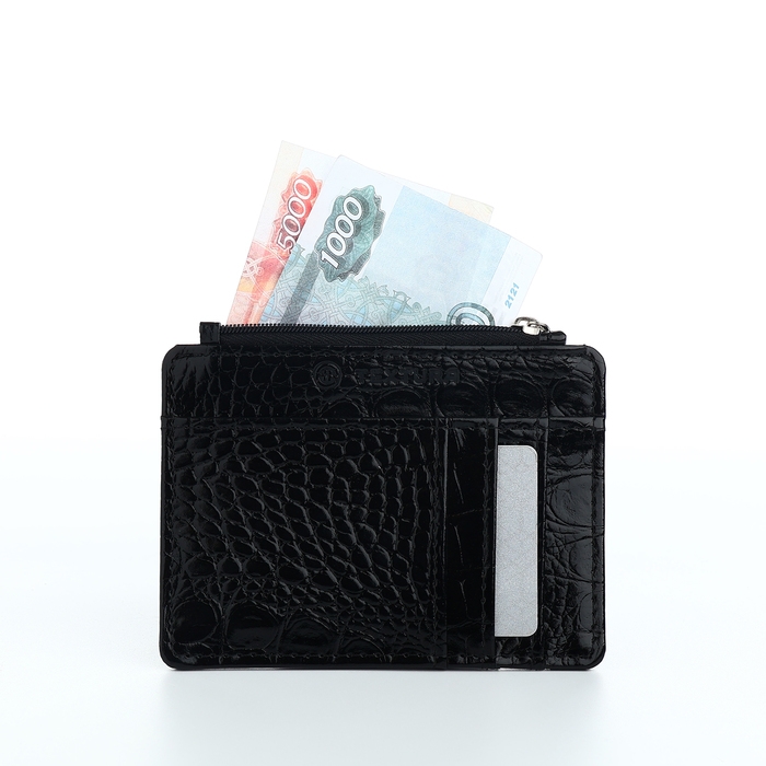 Визитница кожаная, TEXTURA, 8 карт, цвет чёрный