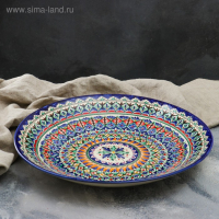 Ляган круглый Риштанская Керамика, 41см, сине-красный, мелкий орнамент Ляган круглый Риштанская Керамика, 41см, сине-красный, мелкий орнамент