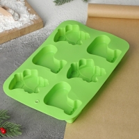 Форма для выпечки новогодняя Доляна &laquo;Новый год. Колокольчики и сапожок&raquo;, силикон, 25,5&times;17 см, 6 ячеек, цвет зелёный