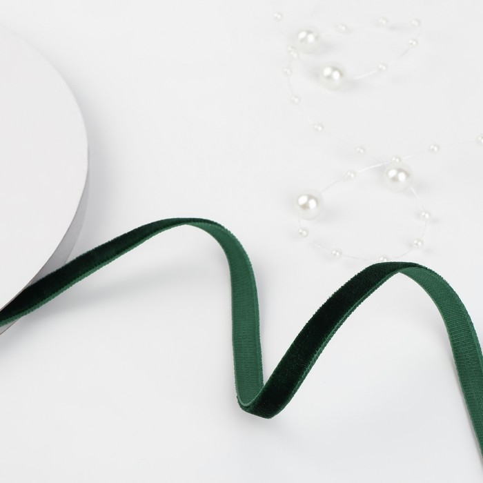 Лента бархатная, 6 мм, 18 ± 1 м, цвет зелёный №165 Лента бархатная, 6 мм, 18 ± 1 м, цвет зелёный №165