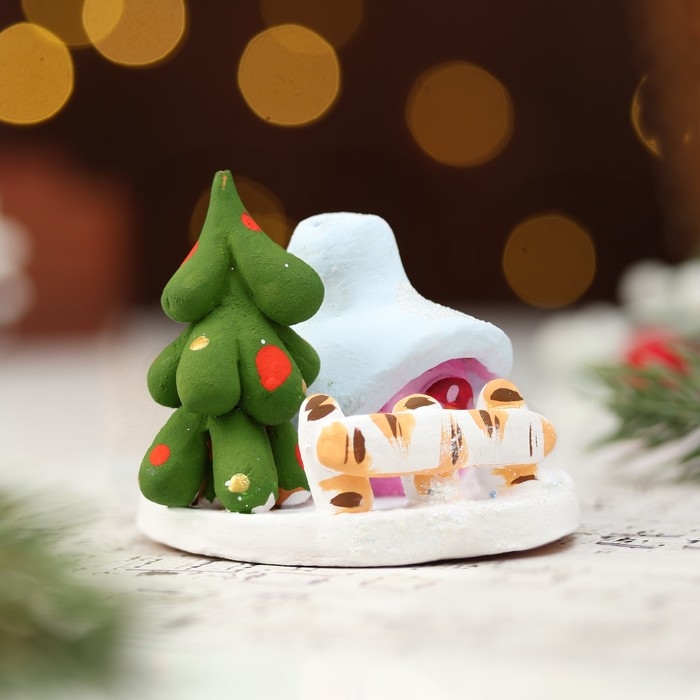 Подсвечник Подсвечник "Новогодняя избушка", ковровская игрушка, керамика