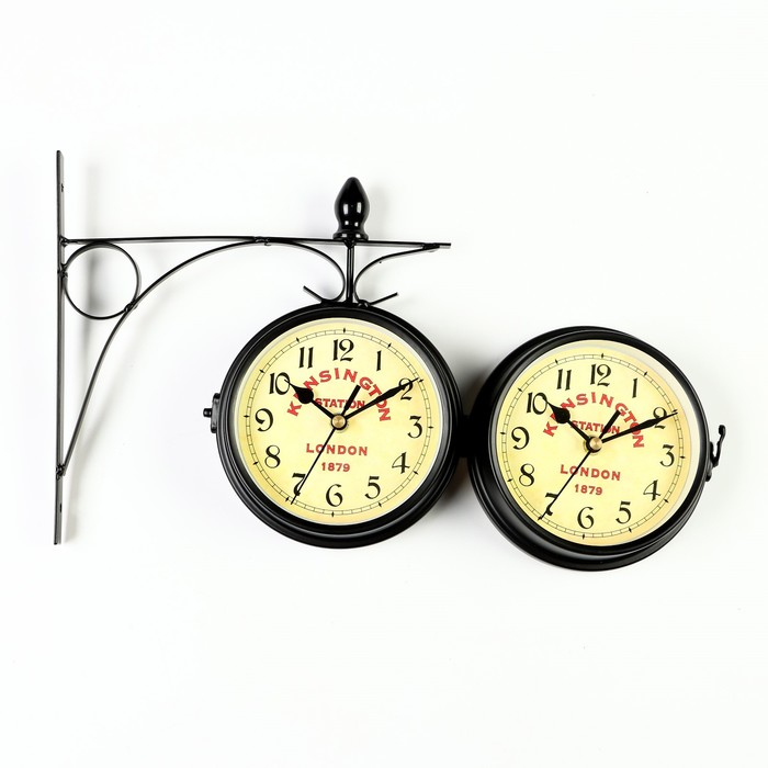 Часы настенные двусторонние, на подвесе Kensington station, бесшумные, d-12 см Часы настенные двусторонние, на подвесе Kensington station, бесшумные, d-12 см