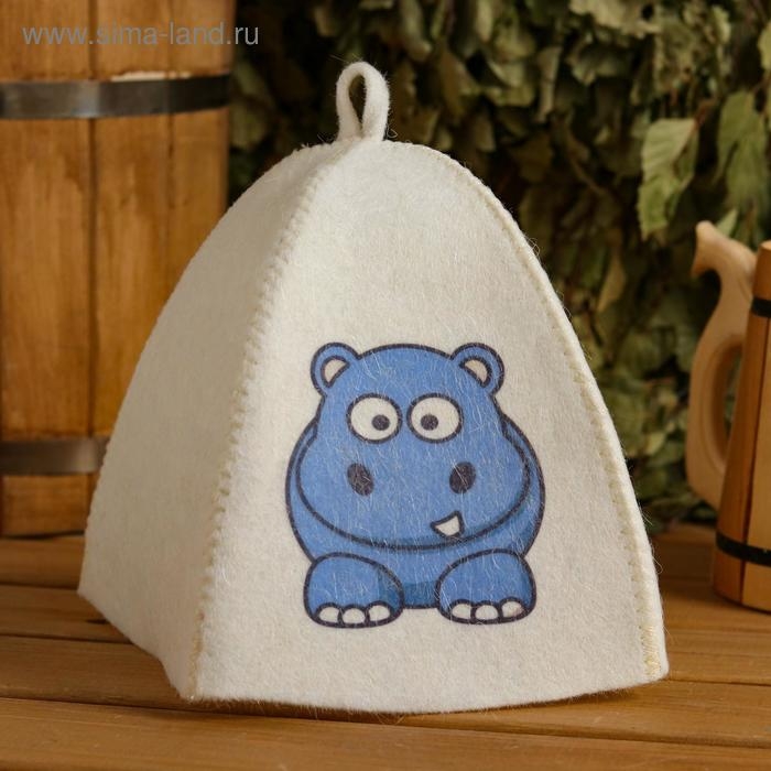 Шапка для бани детская Шапка для бани детская "Бегемот" с принтом, белая