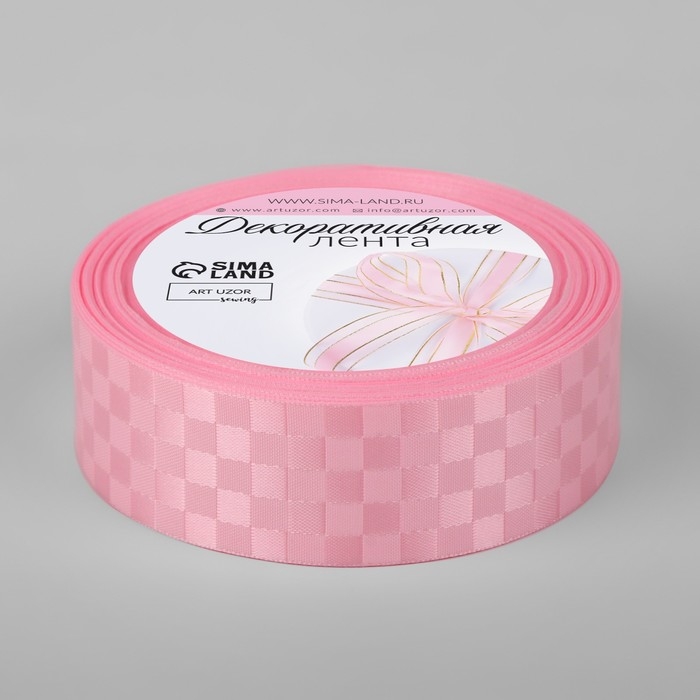 Лента декоративная &laquo;Квадраты&raquo;, 25 мм &times; 9,1 &plusmn; 0,5 м, цвет розовый