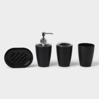 Набор для ванной &laquo;Эталон&raquo;, 4 предмета: дозатор для мыла, мыльница, 2 стакана, 24&times;8&times;17 см, цвет чёрный