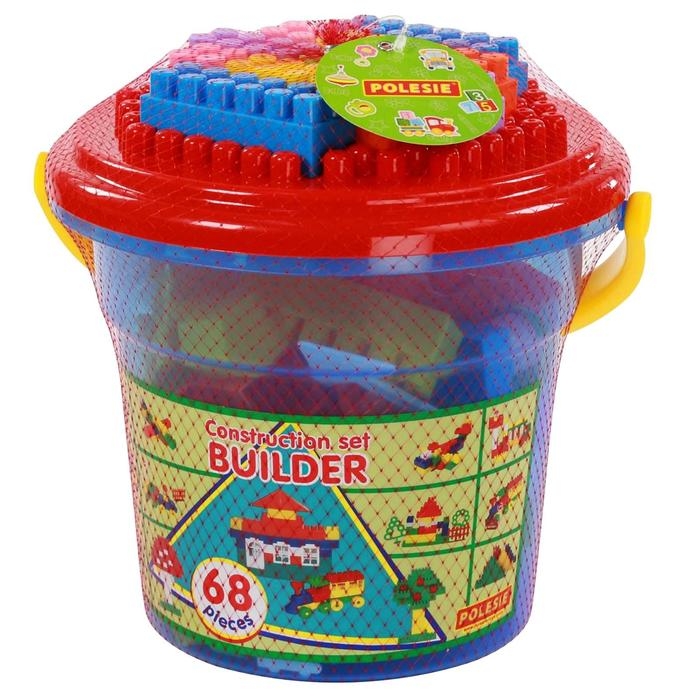 Конструктор &laquo;Строитель&raquo;, 68 элементов, в ведре макси с крышкой