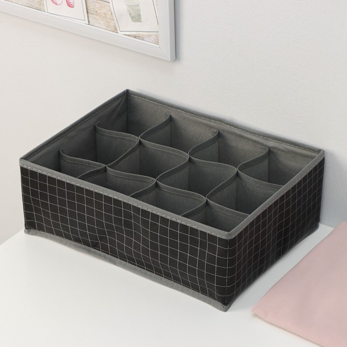 Органайзер для хранения белья Доляна &laquo;Кло&raquo;, 12 ячеек, 32&times;24&times;12 см, цвет чёрный