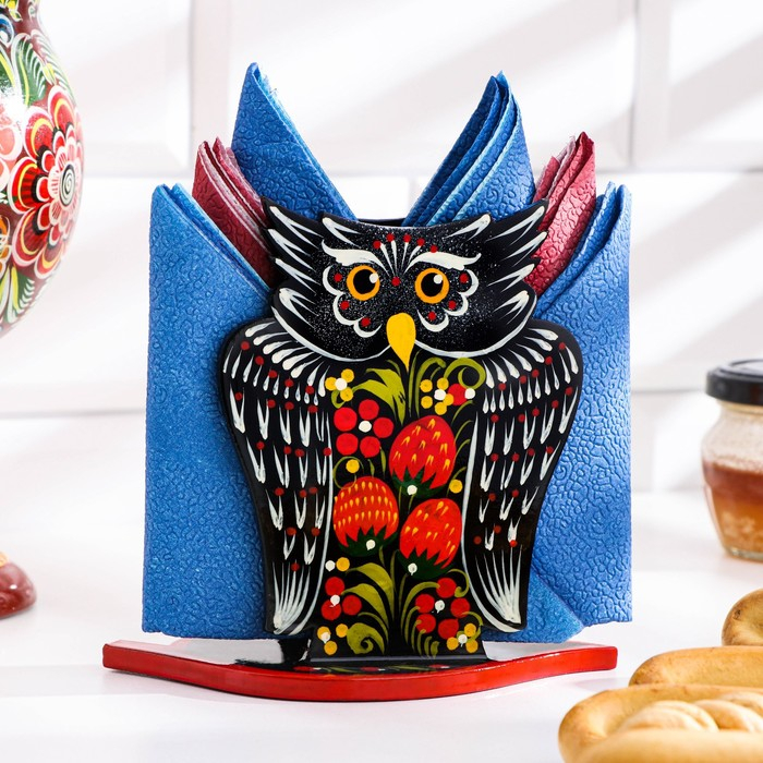 Салфетница &laquo;Сова&raquo;, 10х14 см, хохлома, микс
