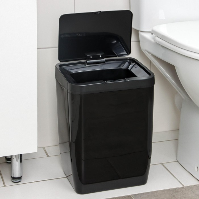 Ведро для мусора сенсорное Доляна, 12 л, цвет чёрный