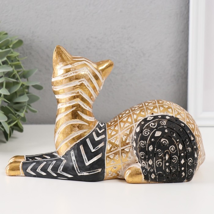 Сувенир полистоун "Кошка с узорами, лежит" золото с чёрным 21х9х13 см