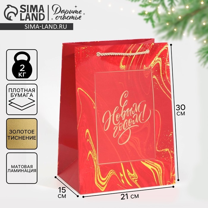 Пакет подарочный новогодний ламинированный &laquo;Рубин&raquo;, 21 х 30 х 15 см, Новый год