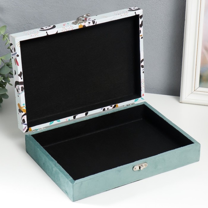 Шкатулка дерево "Панды-индейцы" кожзам и бархат 5,5х24х17 см