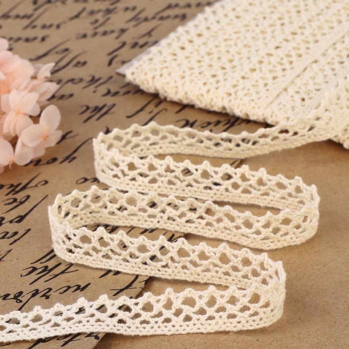 Кружево вязаное, 15 мм &times; 15 &plusmn; 1 м, цвет бежевый