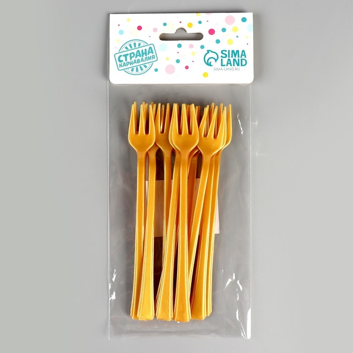 Вилки пластиковые, в наборе 12 штук, цвет золото