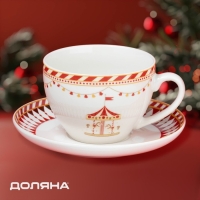 Новогодняя чайная пара Доляна «Парк аттракционов», 2 предмета: чашка, блюдце, фарфор, цвет белый Новогодняя чайная пара Доляна «Парк аттракционов», 2 предмета: чашка, блюдце, фарфор, цвет белый