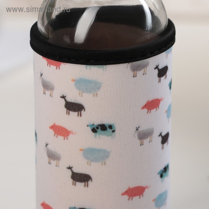 Бутылка для воды стеклянная в чехле &laquo;Абстракция&raquo;, 300 мл, h=17 см, цвет МИКС