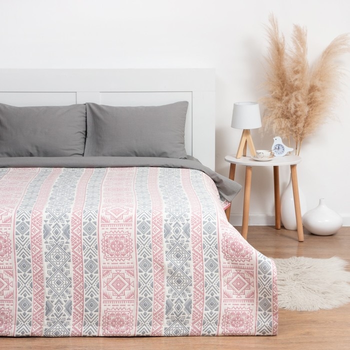 Покрывало хлопковое Этель &laquo;Инди&raquo; 180х240&plusmn;5 см, цвет серо-розовый, 100%хлопок, 300гр/м2