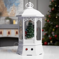 Светодиодная фигура &laquo;Фонарь со снеговиками и ёлкой&raquo; 20 &times; 27 &times; 20 см, пластик, батарейки ААх3 (не в комплекте), USB, свечение белое