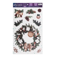 Наклейки новогодние на окна, виниловые &laquo;Новогодний венок&raquo;, многоразовые, 20 х 34 см, Новый год