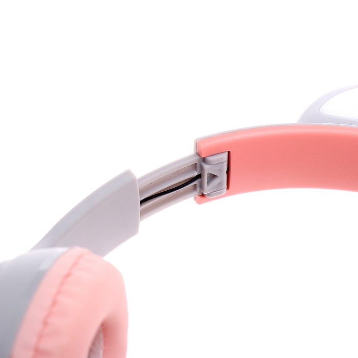 Наушники беспроводные &laquo;Котик&raquo;, звуковые и световые эффекты, складные, цвет серый