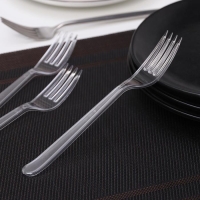 Набор одноразовых вилок, 18 см, 10 шт, цвет прозрачный Набор одноразовых вилок, 18 см, 10 шт, цвет прозрачный