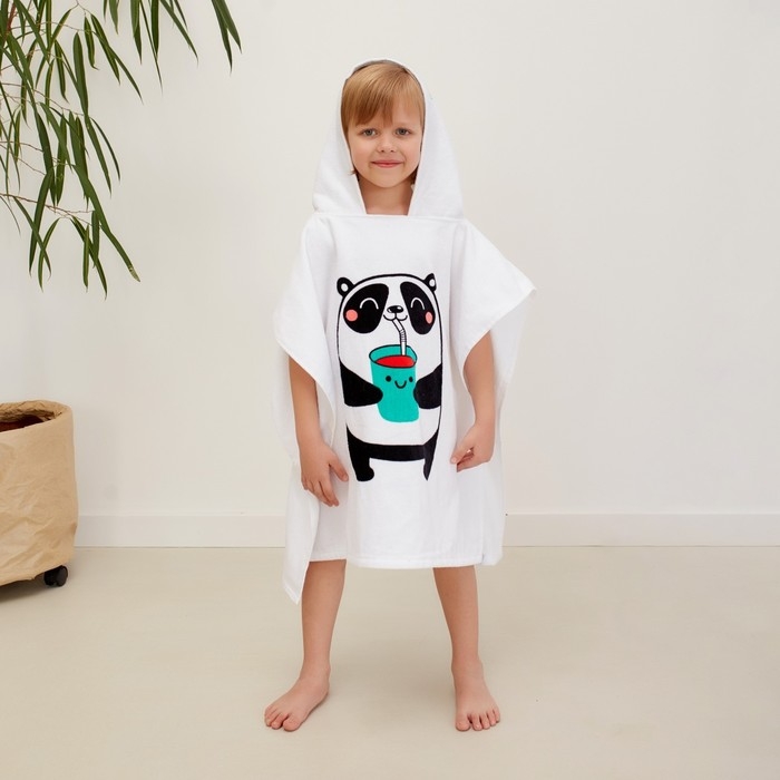 Полотенце-пончо детское махровое Крошка Я &laquo;Панда&raquo; 60х120см, 100% хлопок, 300гр/м2