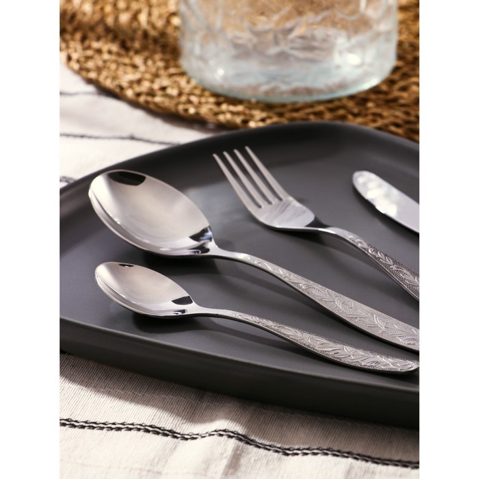 Набор столовый «Уралочка», 24 предмета, толщина 2 мм, картонная коробка, цвет серебряный Набор столовый «Уралочка», 24 предмета, толщина 2 мм, картонная коробка, цвет серебряный