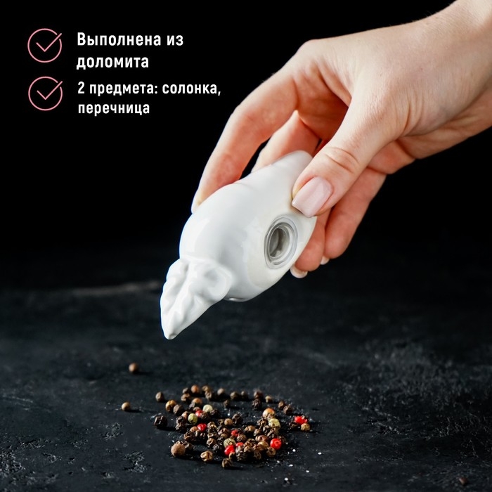 Набор для специй Доляна &laquo;Зайка&raquo;, 2 предмета: солонка 50 мл, перечница 40 мл, цвет белый
