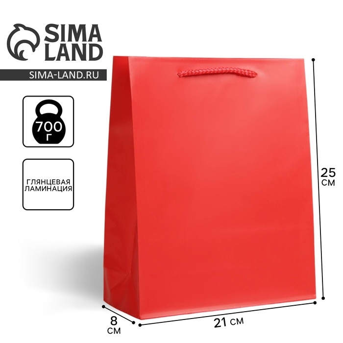 Пакет подарочный ламинированный, упаковка, &laquo;Красный&raquo;, ML 21 х 25 х 8 см