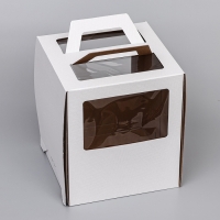 Коробка под торт 2 окна, с ручками, белая, 26 х 26 х 30 см Коробка под торт 2 окна, с ручками, белая, 26 х 26 х 30 см