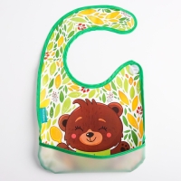 Нагрудник для кормления &laquo;Мишка&raquo; непромокаемый на липучке, с карманом